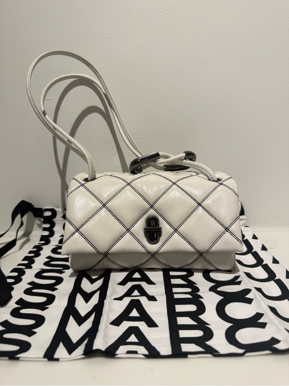 NWT Marc Jacobs The Quilted Mini Dual Shoulder Bag white/black